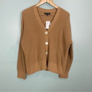 Banana Republic V Neck Slouchy Cardigan Knit Chunky‎ Tan Camel Size L
